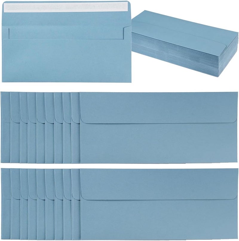 Wishop 100 Pack Colorful #10 Business Envelopes Self Seal Standard Envelopes for Office Checks, Business, Letter Mailing Invoices, 4.13 x 9.49 Inches (Dusty-Blue) - Image 1